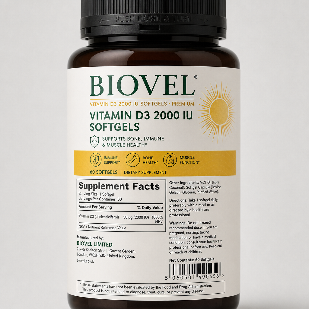 Vitamin D3 2000 IU Softgels - Label detail view
